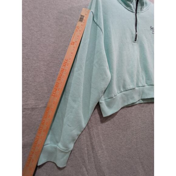 SeaWorld Rescue Crop Sweater JR Girls 2XL Mint Green 1/4 Zip Crop Cut Fleece New - Picture 2 of 10